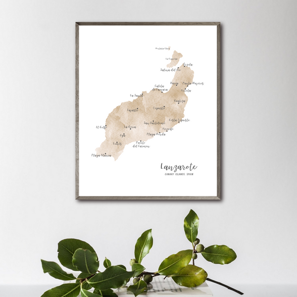 Lanzarote Map | Canary Islands Map | Watercolor Map | Digital Print