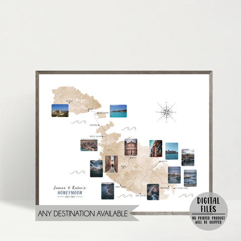 Personalized Malta Travel Map - Custom Trip Map - My Travel Map - Travel Map With Pictures - Gift for Adventurer Traveler