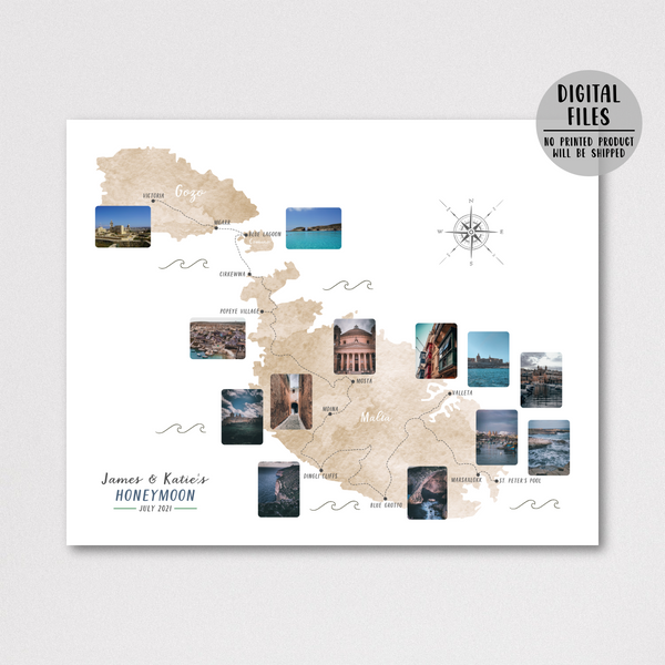 Personalized Malta Travel Map - Custom Trip Map - My Travel Map - Travel Map With Pictures - Travel Gift Ideas