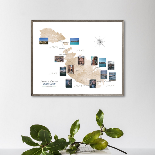 Personalize Malta Travel Map - Your Trip Map - My Travel Map - Adventure Gift Ideas - Map With Pics