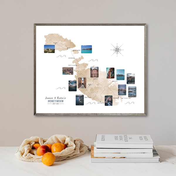 Personalized Malta Travel Map - Custom Trip Map - My Travel Map - Travel Map With Pictures - Gift for Traveler - Adventure Travel Map