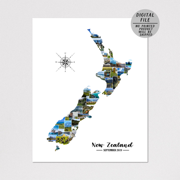 Travel Photo Collage | Map Photo Collage | New Zealand Photo Collage