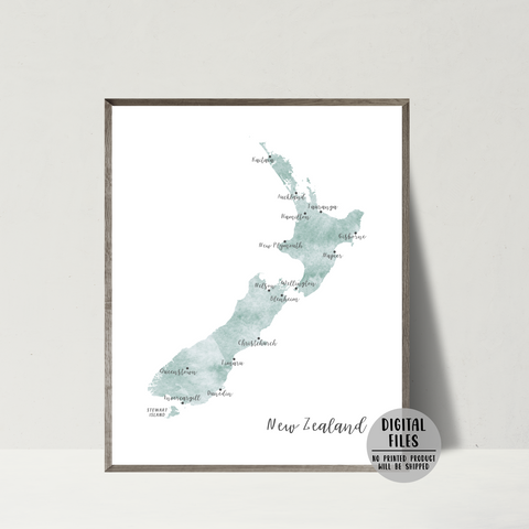 New Zealand Map | Watercolor Map | Digital Print