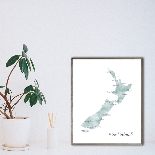 New Zealand Map | Watercolor Map | Digital Print