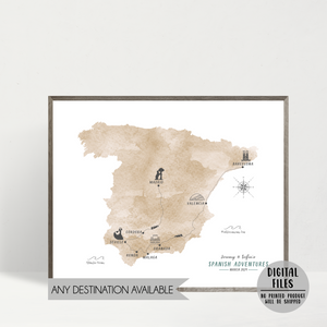 Personalized Travel Map | Spain Travel Map | Spain Road Trip Map