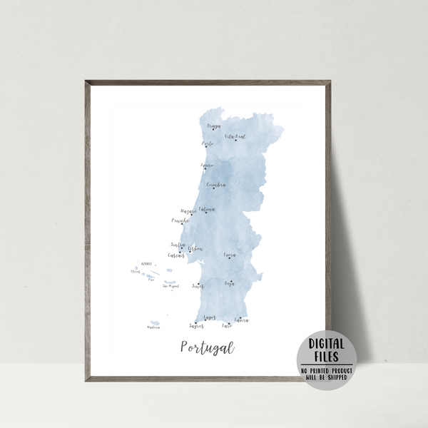 Portugal Map | Watercolor Map | Digital Print