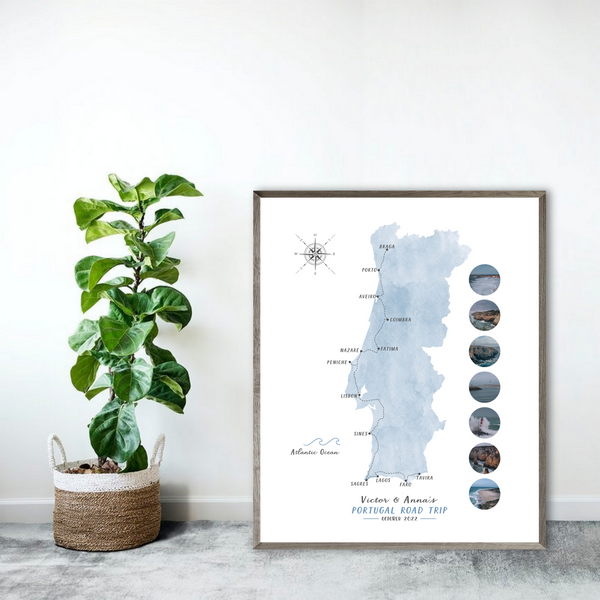 Personalized Travel Map | Portugal Surf Travel Map | Van Trip Map