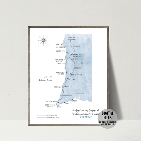 Rota Vicentina Hiking Map |Fisherman's Trail Portugal Map | Digital Print