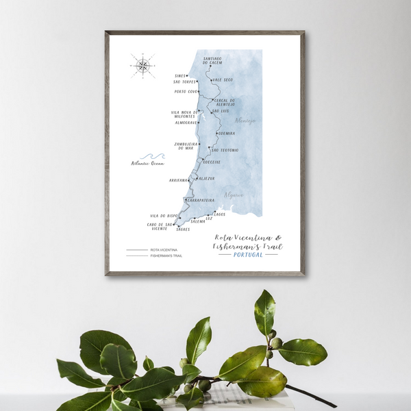 Rota Vicentina Hiking Map |Fisherman's Trail Portugal Map | Digital Print