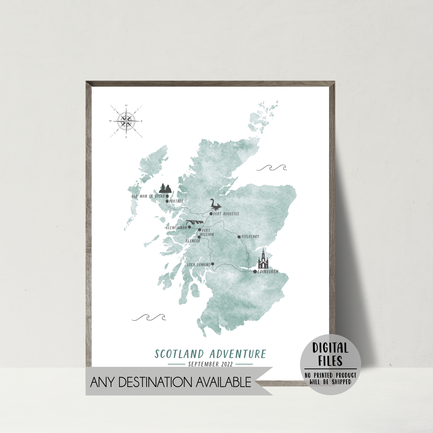 Personalized Travel Map | Scotland Travel Map | Scotland Road Trip Map
