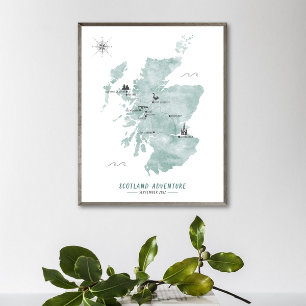 Personalized Travel Map | Scotland Travel Map | Scotland Road Trip Map