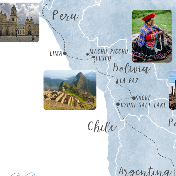 Personalized Travel Map | South America Road Trip Map | South America Adventure Map