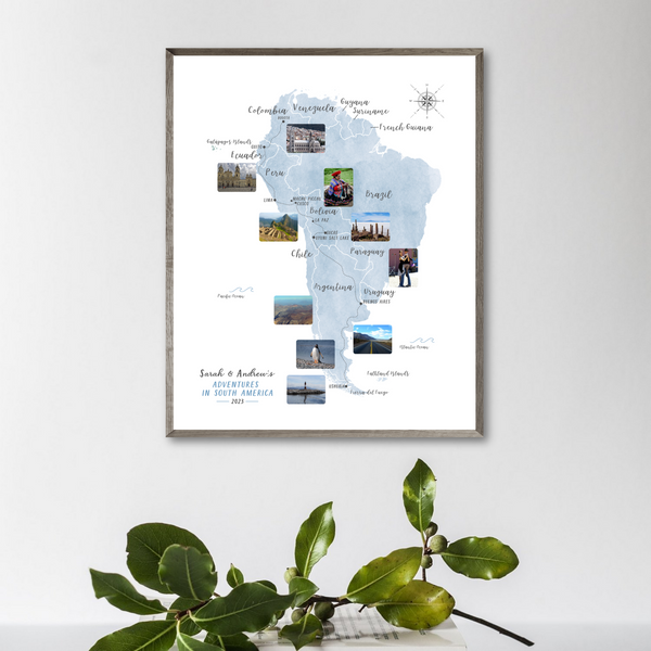 Personalized Travel Map | South America Road Trip Map | South America Adventure Map