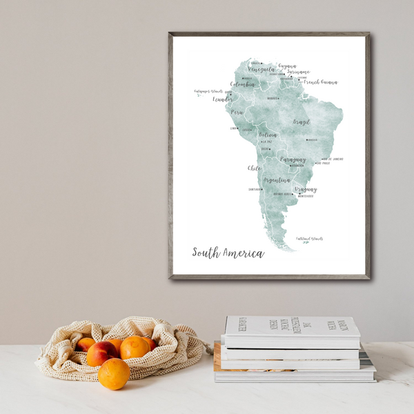 South America Map | Watercolor Map | Digital Print