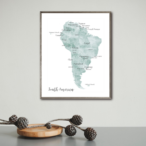 South America Map | Watercolor Map | Digital Print