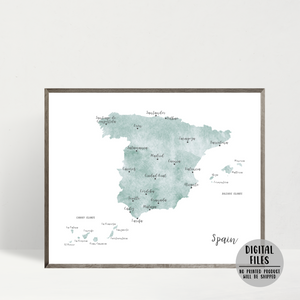 Spain Map | Watercolor Map | Digital Print