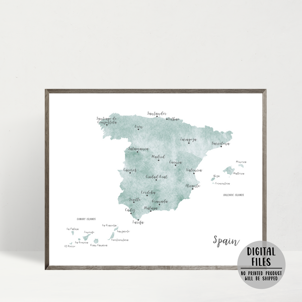 Spain Map | Watercolor Map | Digital Print