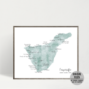 Tenerife Map | Canary Islands Map | Watercolor Map | Digital Print