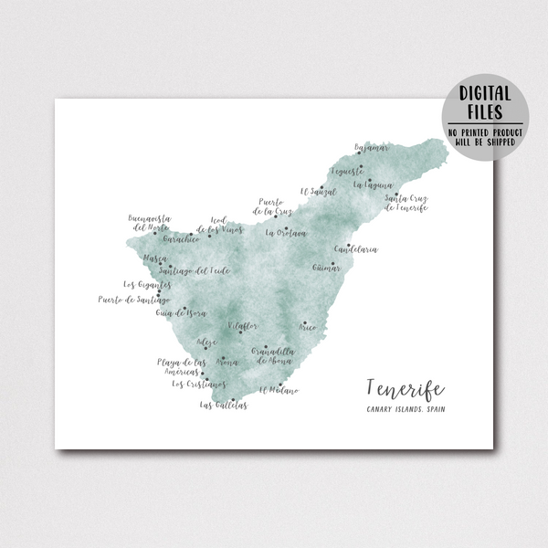 Tenerife Map | Canary Islands Map | Watercolor Map | Digital Print