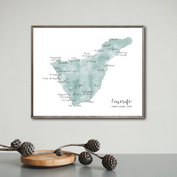 Tenerife Map | Canary Islands Map | Watercolor Map Green | Digital Print