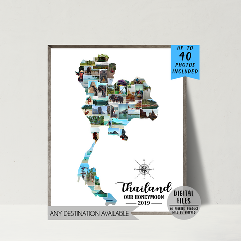 thailand photo collage - thailand travel pictures collage - thailand map photo collage