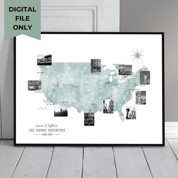 Personalized Travel Map | USA Road Trip Map | USA Adventure Map