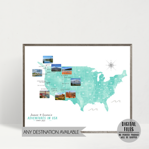 Personalized Travel Map | USA Road Trip Map | USA Adventure Map