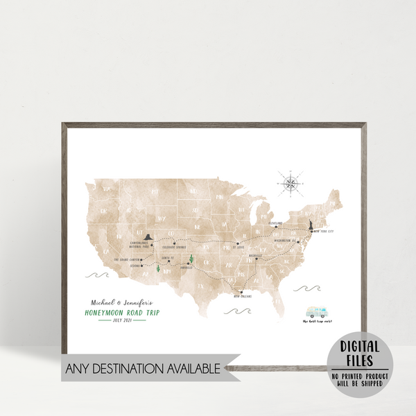 Personalized Travel Map | USA Adventure Travel Map | Road Trip Map