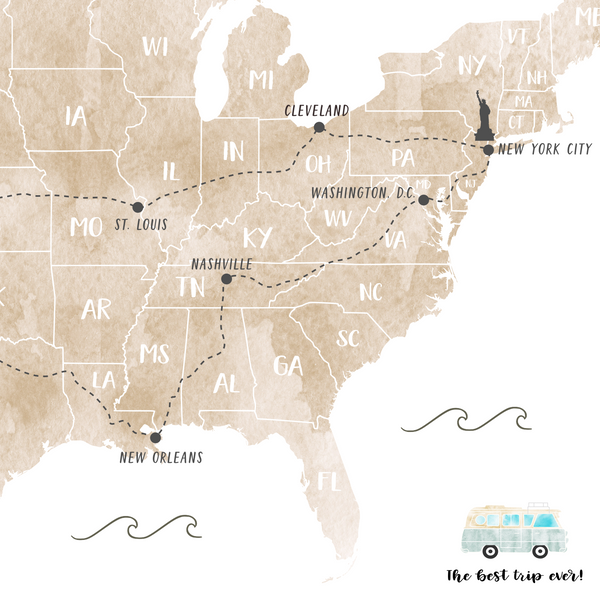 Personalized Travel Map | USA Adventure Travel Map | Road Trip Map