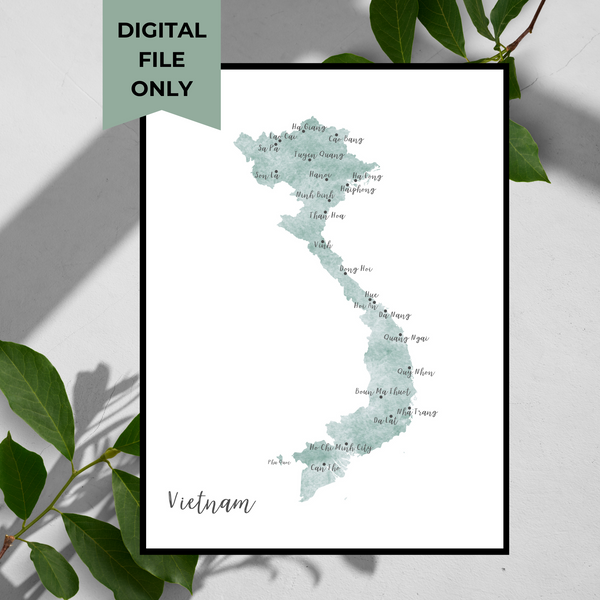 Digital download map of Vietnam. Gift for travelers, backpackers, adventurers