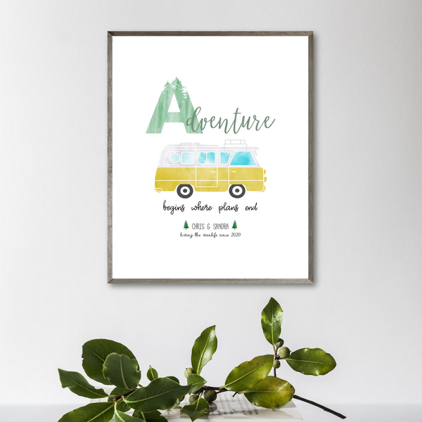 adventure begins where plans end-van print-camper van poster