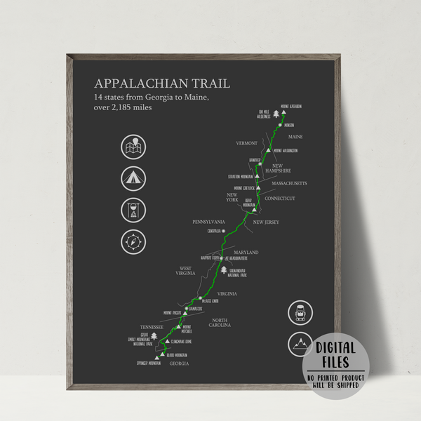 appalachian trail hiking map-appalachian trail map print