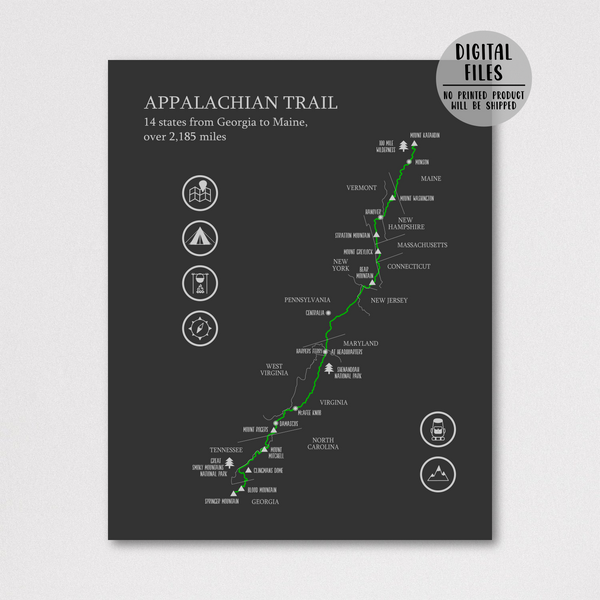 appalachian trail map print-adventure map-gift for him