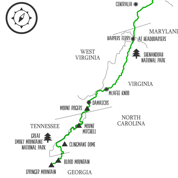 appalachian hiking trail map - appalachian trail map - gift for hiker