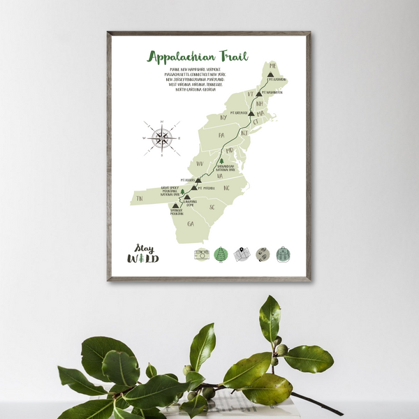 appalachian hiking trail map - appalachian trail map print