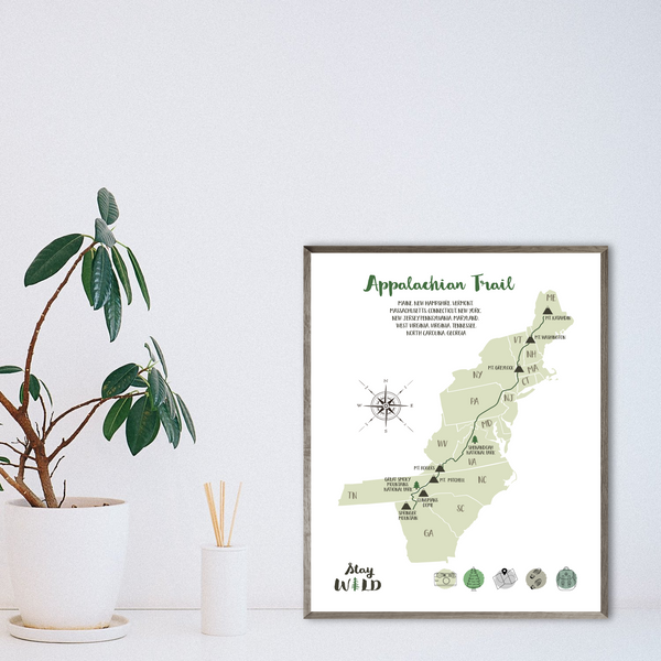 appalachian hiking trail map - appalachian trail map - travel gift ideas