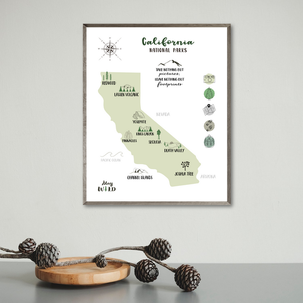 california map-california travel map-gift for hiker