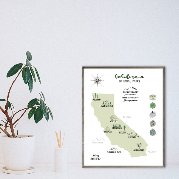 california national parks map - gift for vanlifer