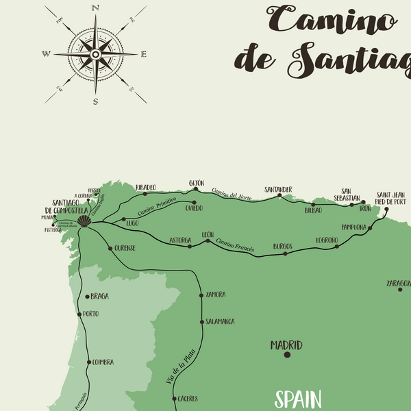 camino map-camino de santiago map poster