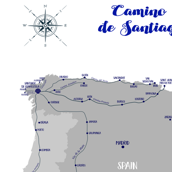 camino de santiago map-santiago de compostela