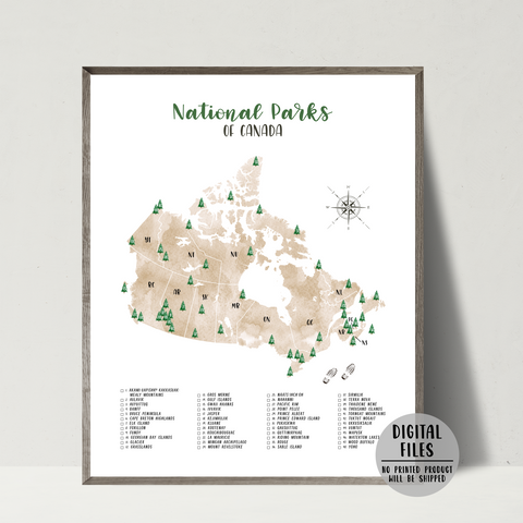 canada national parks map-watercolor map print