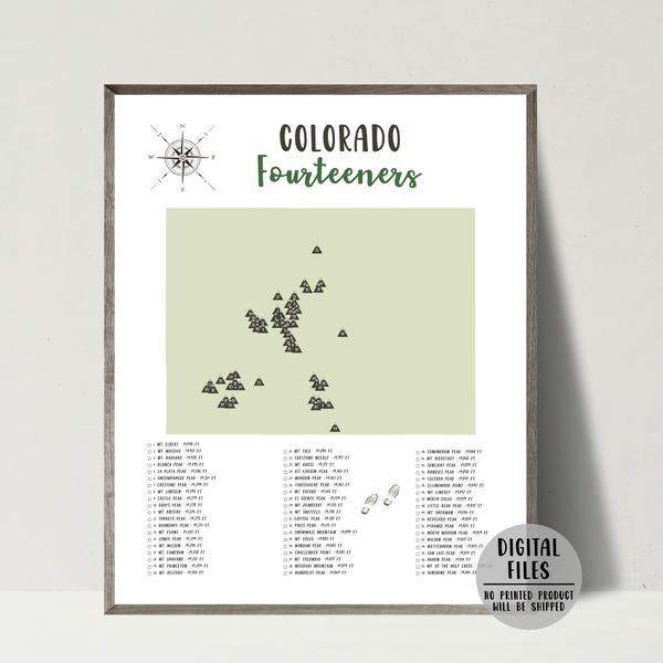 colorado fourteeners map print - gift for hiker
