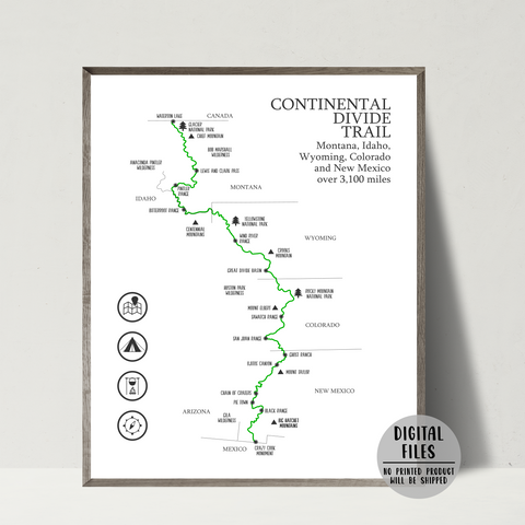 continental divide trail map print-gift for hiker