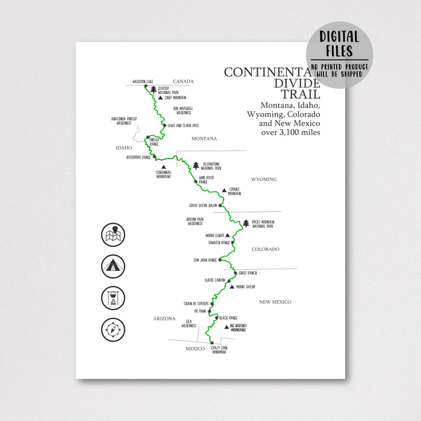 continental divide trail map poster-gift for adventurer