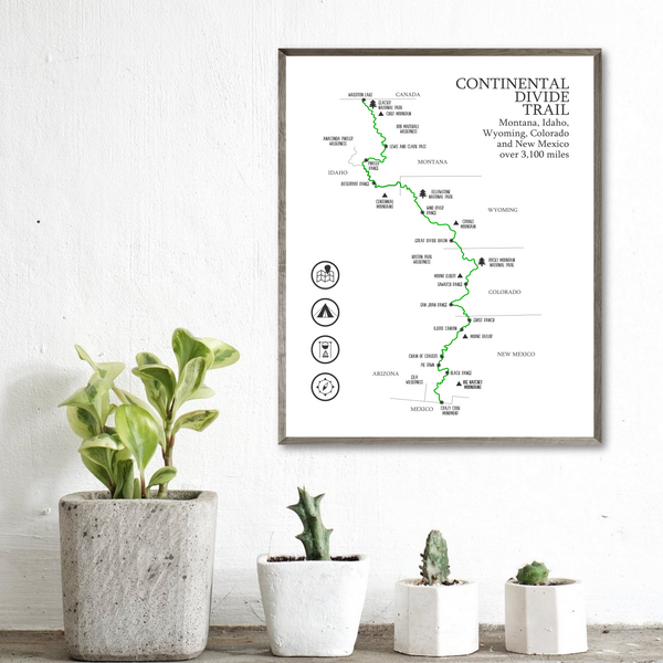 continental divide trail hiking map print-gift for him-gift for her