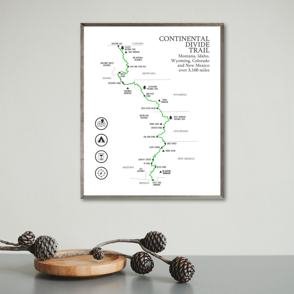 continental divide trail map poster-hiking gift ideas
