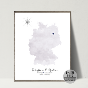 personalized wedding location map-gift for her-gift for him