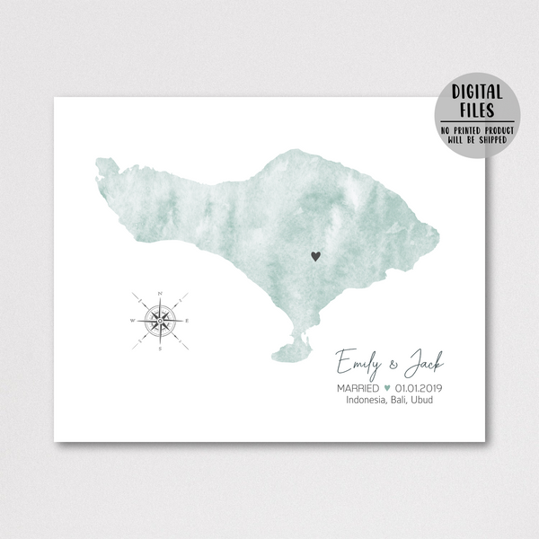 personalized wedding map print-watercolor map-gift for couple