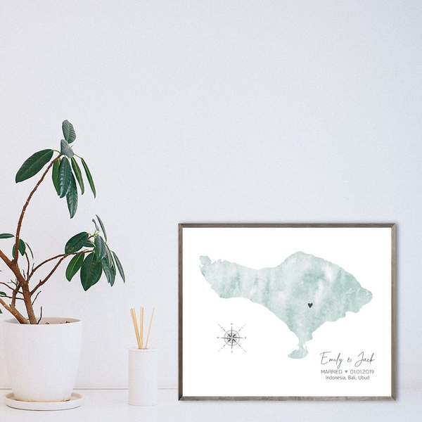 personalized wedding map print-watercolor map-anniversary gift