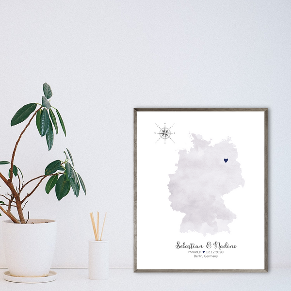 wedding location map print-personalized gift for couple-anniversary gift for husband